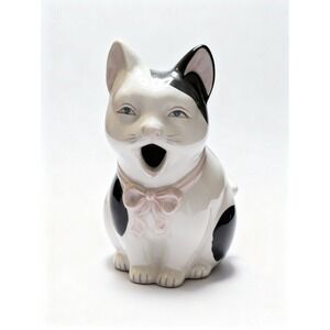 Black & White Teapot Or Creamer Ceramic Kitty With Kid Collectable [P]